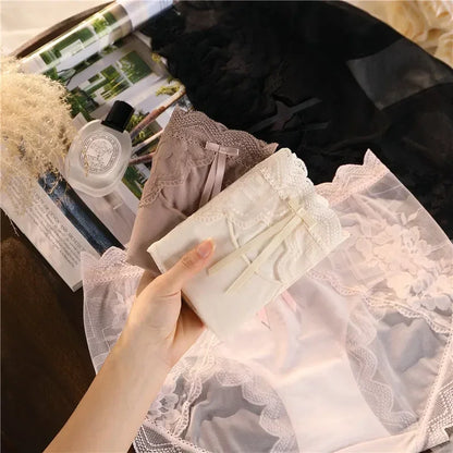 XL-3XL 大尺碼女士蕾絲內褲夏季透明鏤空三角褲女性性感內衣透氣內褲新款