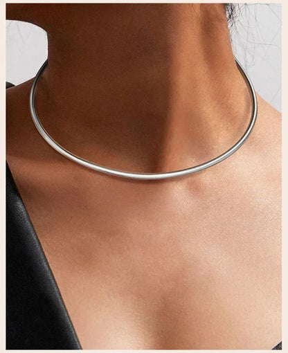 Gargantilla de cuello abierto para mujer, collar ajustable, joyería sencilla de acero inoxidable.