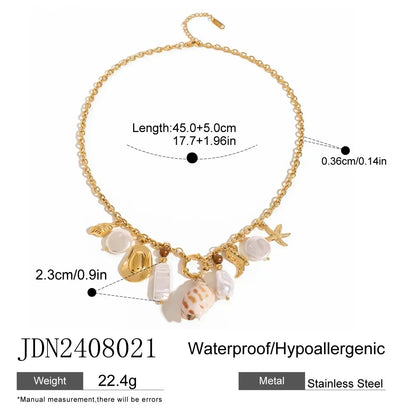 Collar Zora con colgante de caracola, estilo veraniego, colorido, para mujer, de acero inoxidable chapado en oro de 18 quilates, con múltiples dijes, joyería de moda