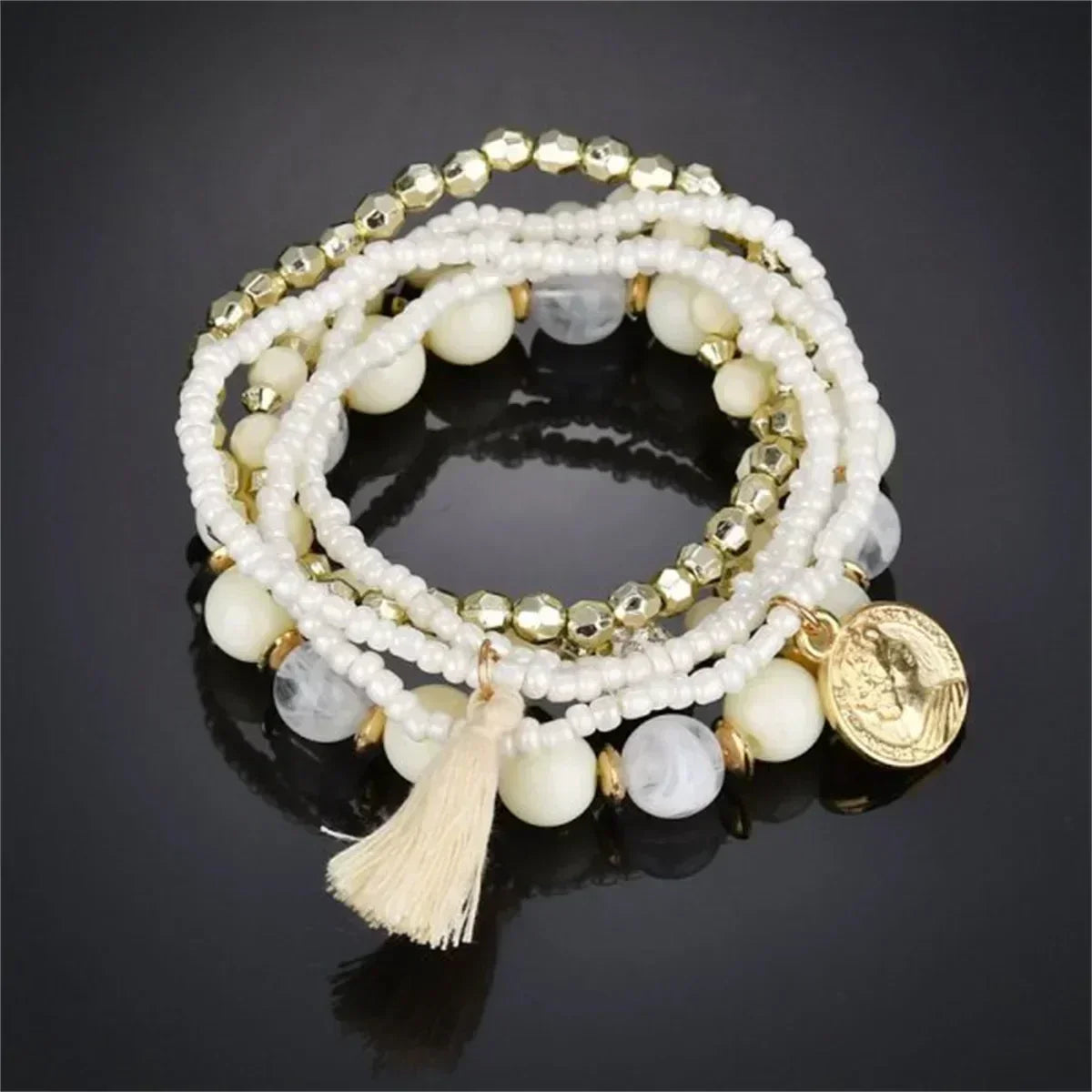 Pulseras de cuentas multicolores con borlas de cristal bohemio para mujer, hechas a mano, con cuerda elástica, joyería para fiestas de playa de verano