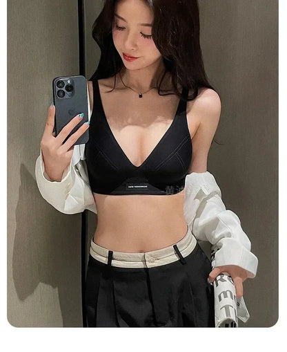 MOYISU Lencería de verano para mujer, sujetador pequeño sin aros, sin costuras, con barra de gelatina, soporte suave, espalda plegada