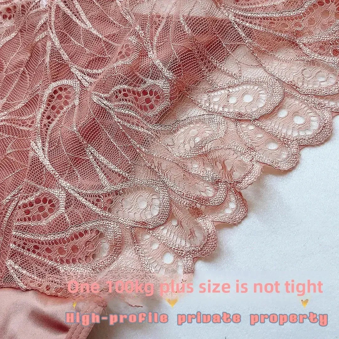 Plus Size Silk Shorts Sexy Lady Lace Hollow Breathable Satin Panties Women