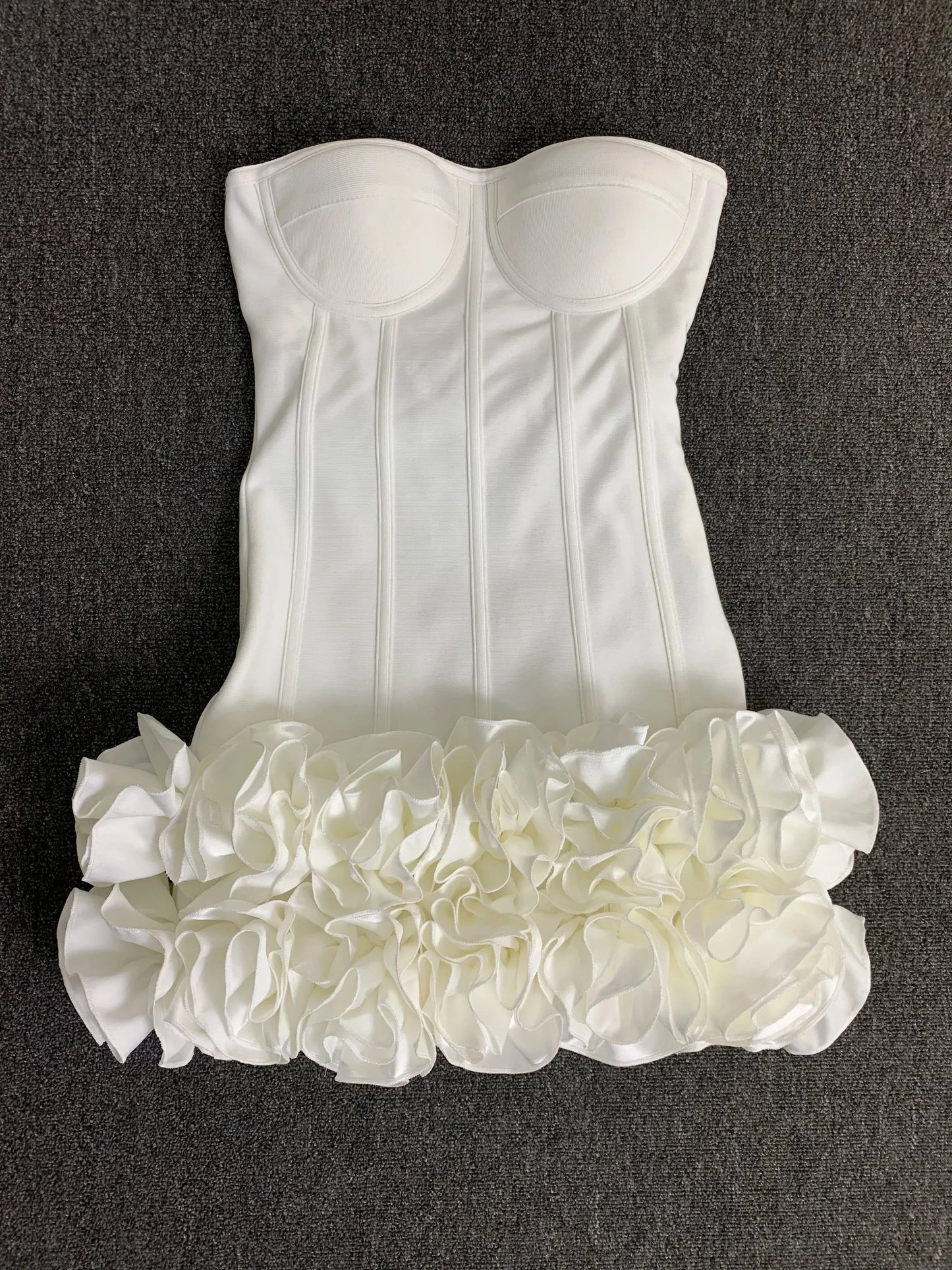 Real Photos Women New Bandage Dress Strapless Laced Up Back Flowers Hem Bodycon