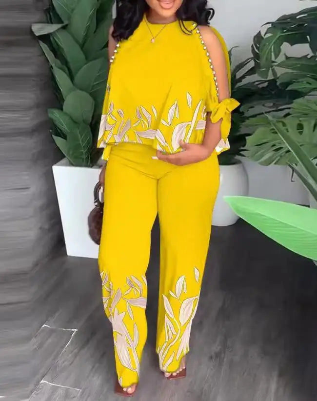 Nuevo conjunto de dos piezas para mujer, talla grande, moda, manga corta