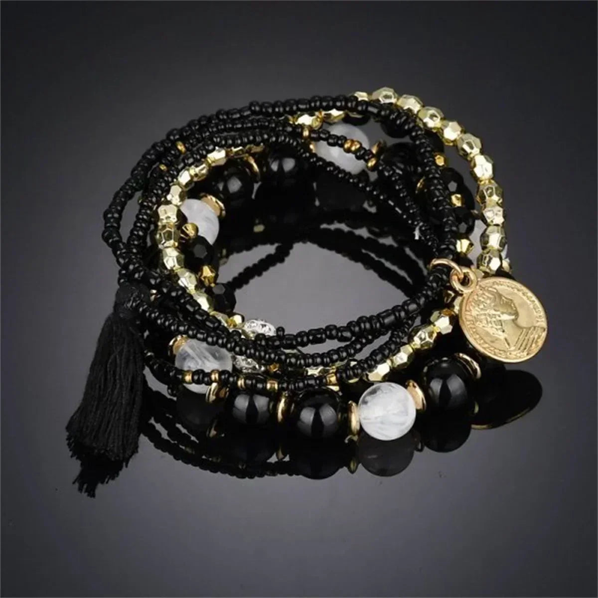 Pulseras de cuentas multicolores con borlas de cristal bohemio para mujer, hechas a mano, con cuerda elástica, joyería para fiestas de playa de verano