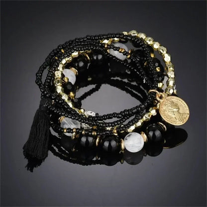 Pulseras de cuentas multicolores con borlas de cristal bohemio para mujer, hechas a mano, con cuerda elástica, joyería para fiestas de playa de verano