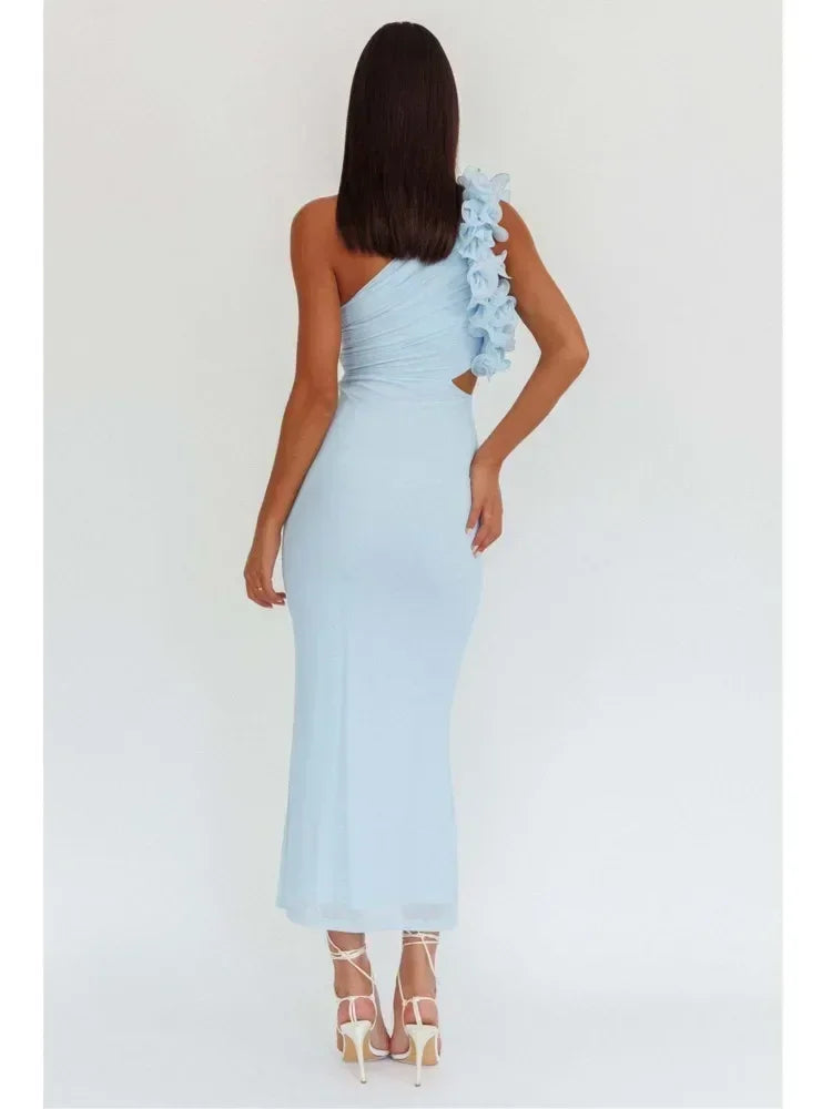 Articat 優雅斜肩花朵緊身連身裙