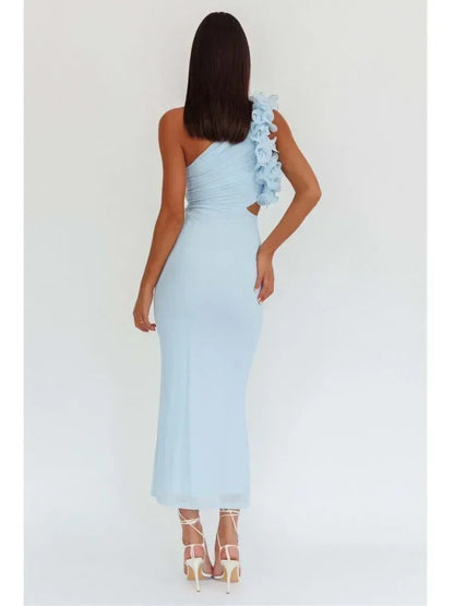 Articat 優雅斜肩花朵緊身連身裙