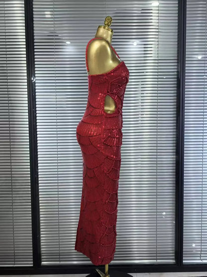 珍珠串珠聖誕洋裝 | 無袖緊身派對禮服 - Femstylo