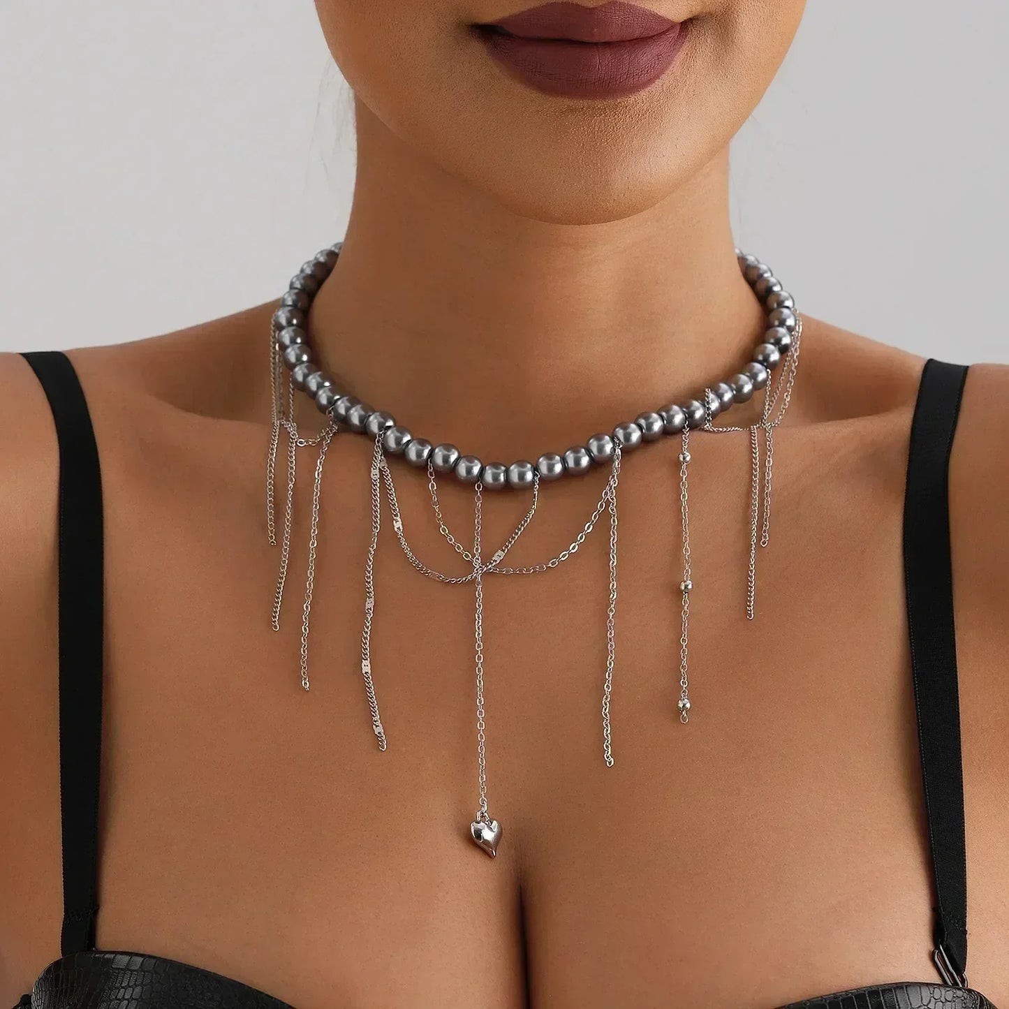 Collar de cuentas de corazón de moda para mujer, estilo bohemio, elegante, con cadena de cristal irregular, gargantilla Y2K, exquisito regalo de fiesta, accesorios de joyería