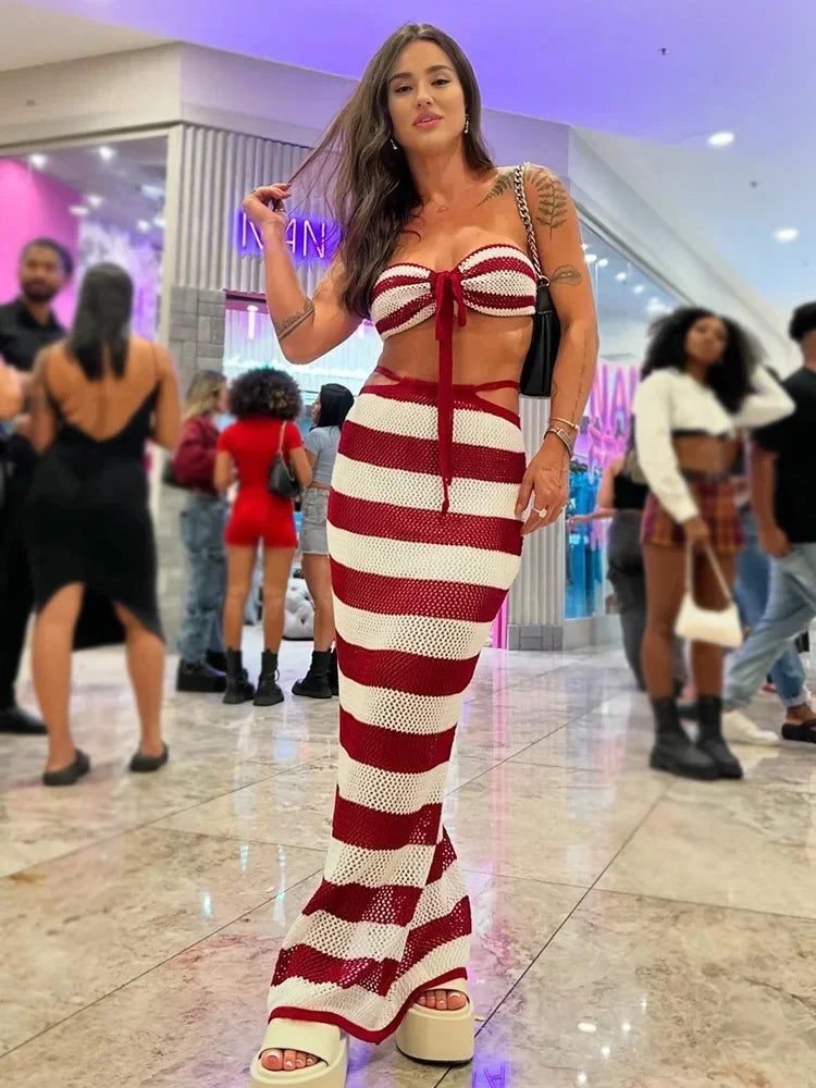 鉤針編織兩件式泳衣罩衫