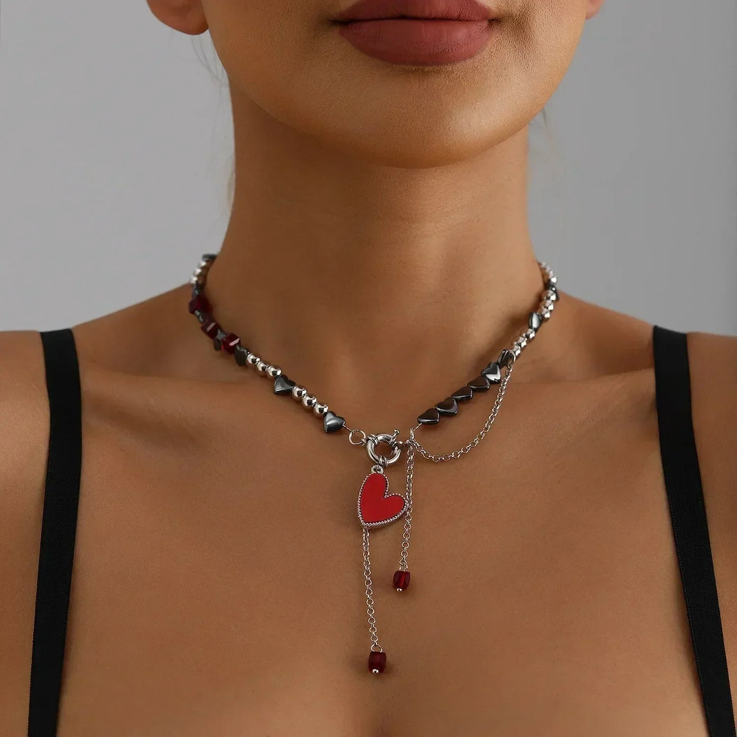 Collar de cuentas de corazón de moda para mujer, estilo bohemio, elegante, con cadena de cristal irregular, gargantilla Y2K, exquisito regalo de fiesta, accesorios de joyería