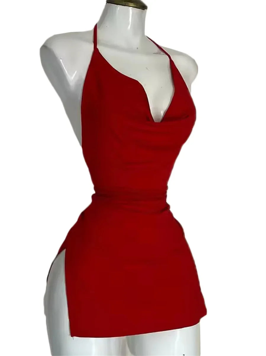 V領露背吊帶裙 | 性感繫帶沙灘裙 -femstylo