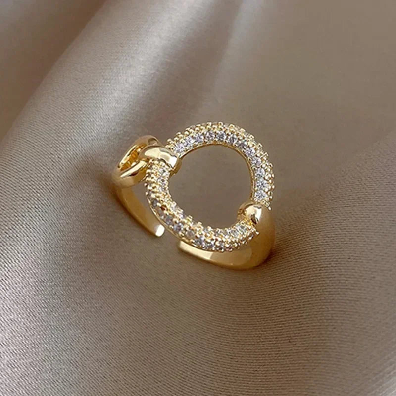 Anillo de apertura de hoja chapado en oro de lujo ligero, exquisito anillo geométrico de circón tipo colmena para el dedo índice, joyería de tendencia para bodas y fiestas, regalo