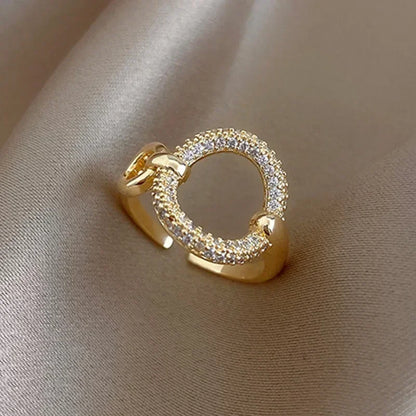 Anillo de apertura de hoja chapado en oro de lujo ligero, exquisito anillo geométrico de circón tipo colmena para el dedo índice, joyería de tendencia para bodas y fiestas, regalo