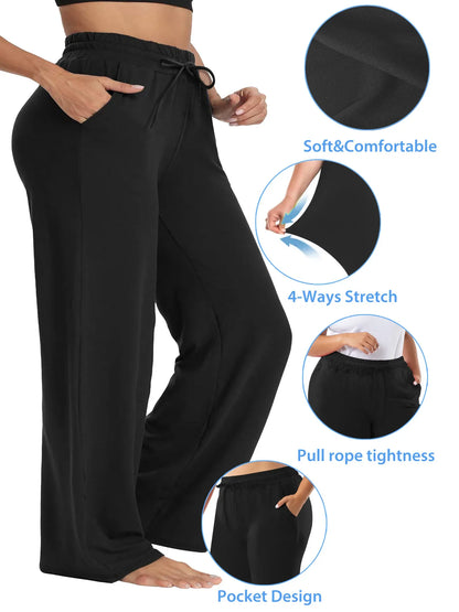 Plus Size Wide Leg  European Fit Straight Pockets Loose Elastic Waist Pants