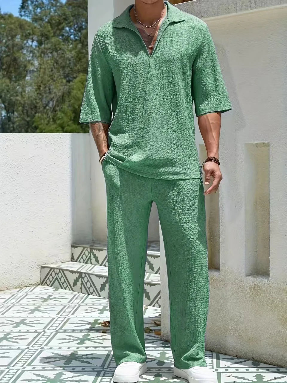 Conjunto de pantalones casuales retro de verano para hombre