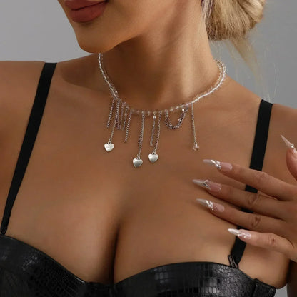 Collar de cuentas de corazón de moda para mujer, estilo bohemio, elegante, con cadena de cristal irregular, gargantilla Y2K, exquisito regalo de fiesta, accesorios de joyería