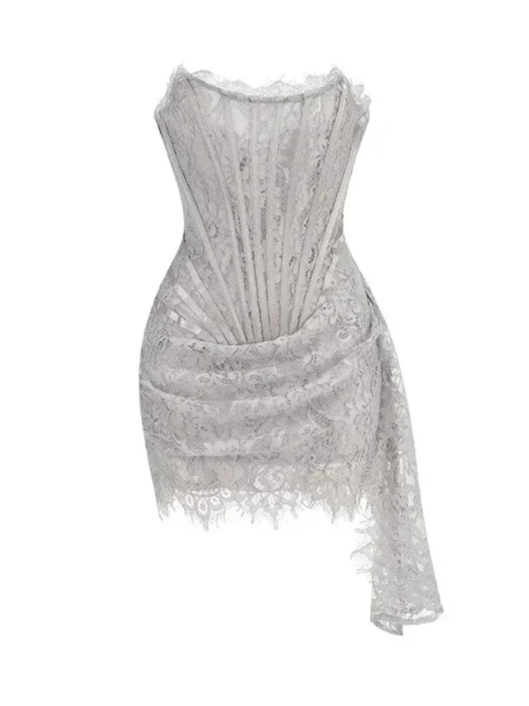 性感蕾絲透視拼接緊身胸衣連身裙