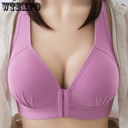 WTEMPO 大尺寸薄款無鋼圈前扣棉質文胸，聚攏舒適內衣，柔軟系列