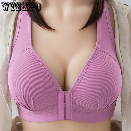 WTEMPO 大尺寸薄款無鋼圈前扣棉質文胸，聚攏舒適內衣，柔軟系列
