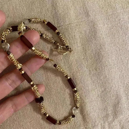Collar de cuentas de metal con piedra natural para mujer, cadena de clavícula de doble capa, otoño e invierno, nuevo