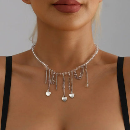 Collar de cuentas de corazón de moda para mujer, estilo bohemio, elegante, con cadena de cristal irregular, gargantilla Y2K, exquisito regalo de fiesta, accesorios de joyería