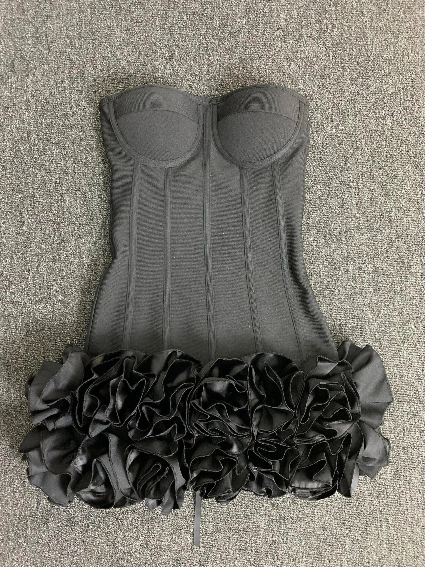 Real Photos Women New Bandage Dress Strapless Laced Up Back Flowers Hem Bodycon