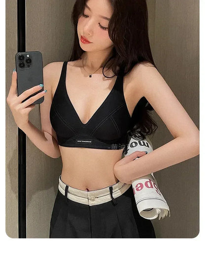 MOYISU Lencería de verano para mujer, sujetador pequeño sin aros, sin costuras, con barra de gelatina, soporte suave, espalda plegada