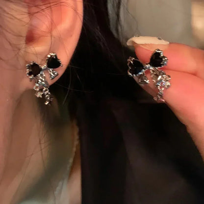 Nuevos pendientes de botón de circonita con lazo Y2K para mujer, moda coreana, color plata, cristal rosa, pendientes con personalidad, joyería para fiestas, regalos