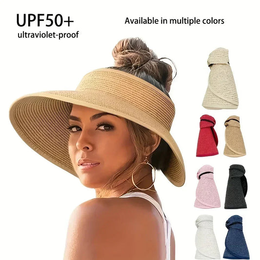 Sombrero de verano para mujer, elegante y resistente a los rayos UV, ideal para senderismo al aire libre, gorra de sol plegable, ala ancha y grande, sombrero de paja para playa.