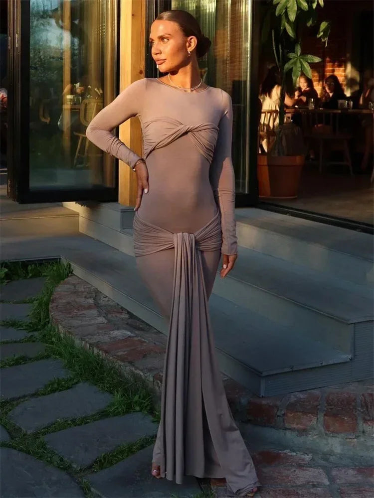 Vestido maxi sexy plisado para mujer de Tossy con retazos y manga larga ajustada