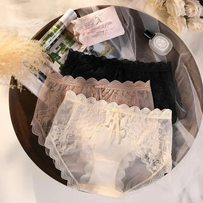 XL-3XL 大尺碼女士蕾絲內褲夏季透明鏤空三角褲女性性感內衣透氣內褲新款