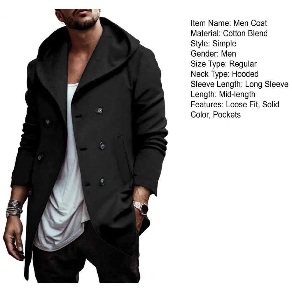 Men’s Double-Breasted Hooded Windbreaker Jacket