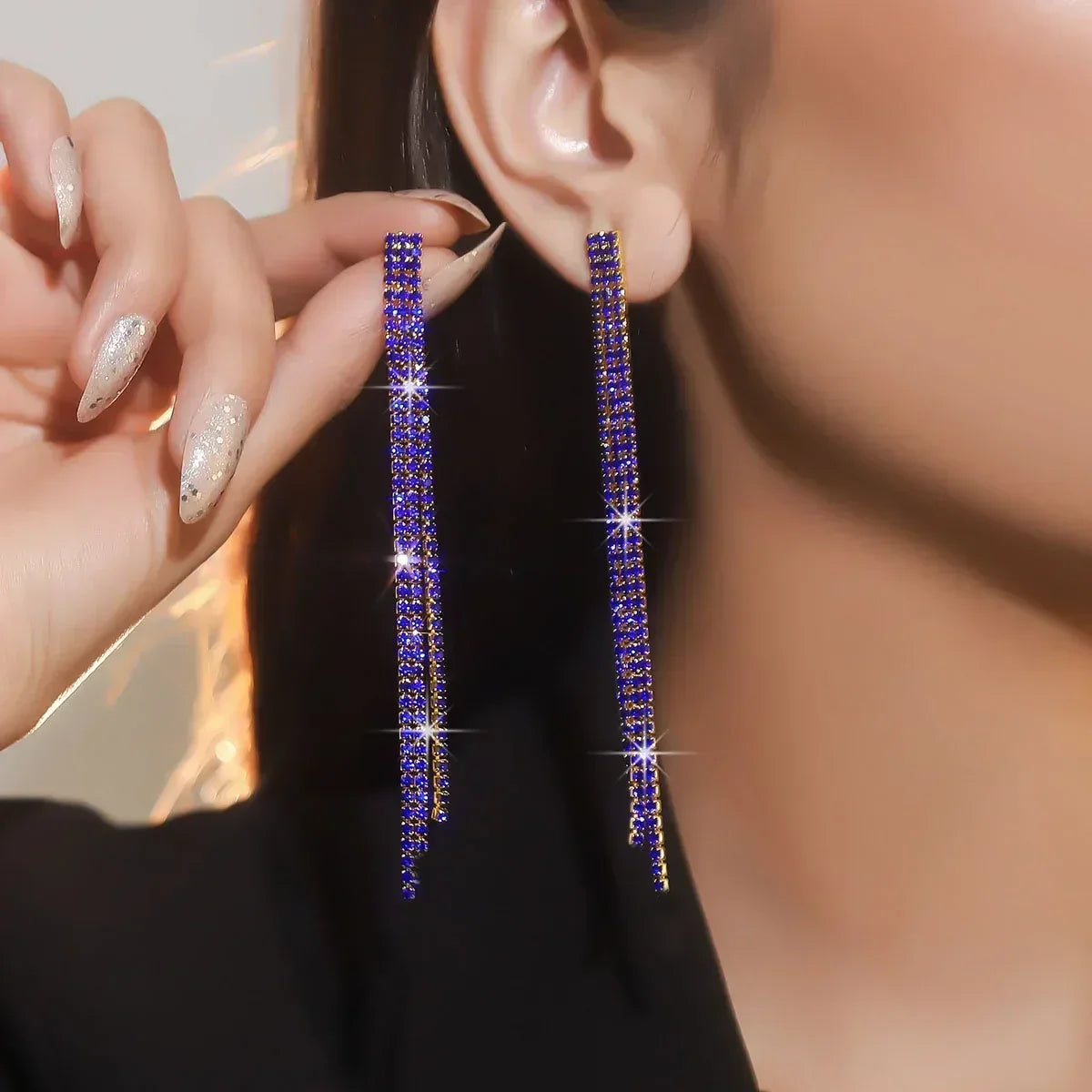 Pendientes largos con borlas de cristal y diamantes de imitación brillantes de 4 líneas TREAZY para mujer, pendientes colgantes para bodas y fiestas, pendientes de novia