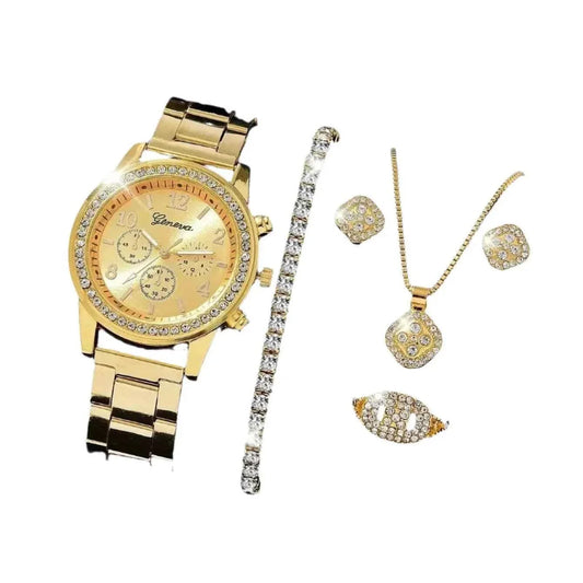 5-Piece Elegant Luxury Gold Watch & Jewelry Set Perfect Gift for Any Occasion