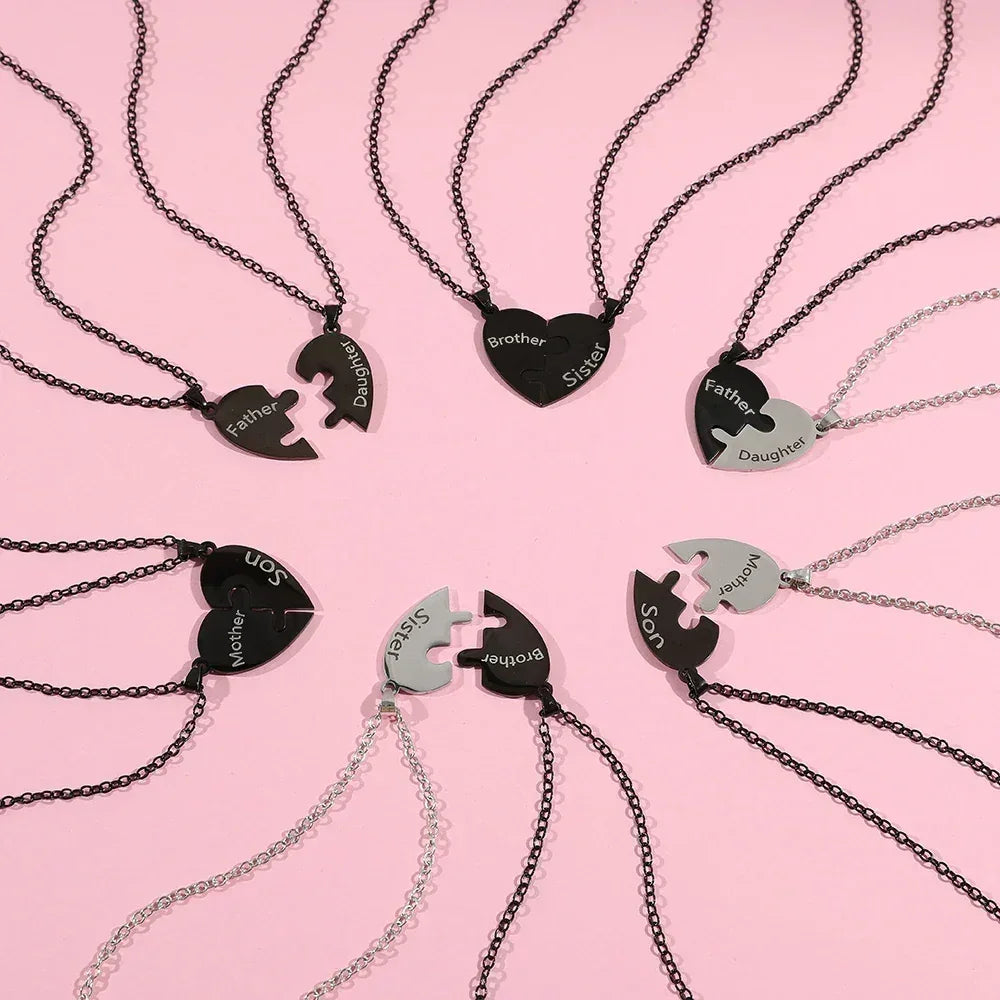 Collar con colgante de rompecabezas de corazón de amor para padre, madre, hijo e hija, joyería de acero inoxidable para mujer, regalo para el Día de la Madre