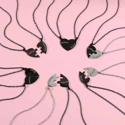 Collar con colgante de rompecabezas de corazón de amor para padre, madre, hijo e hija, joyería de acero inoxidable para mujer, regalo para el Día de la Madre