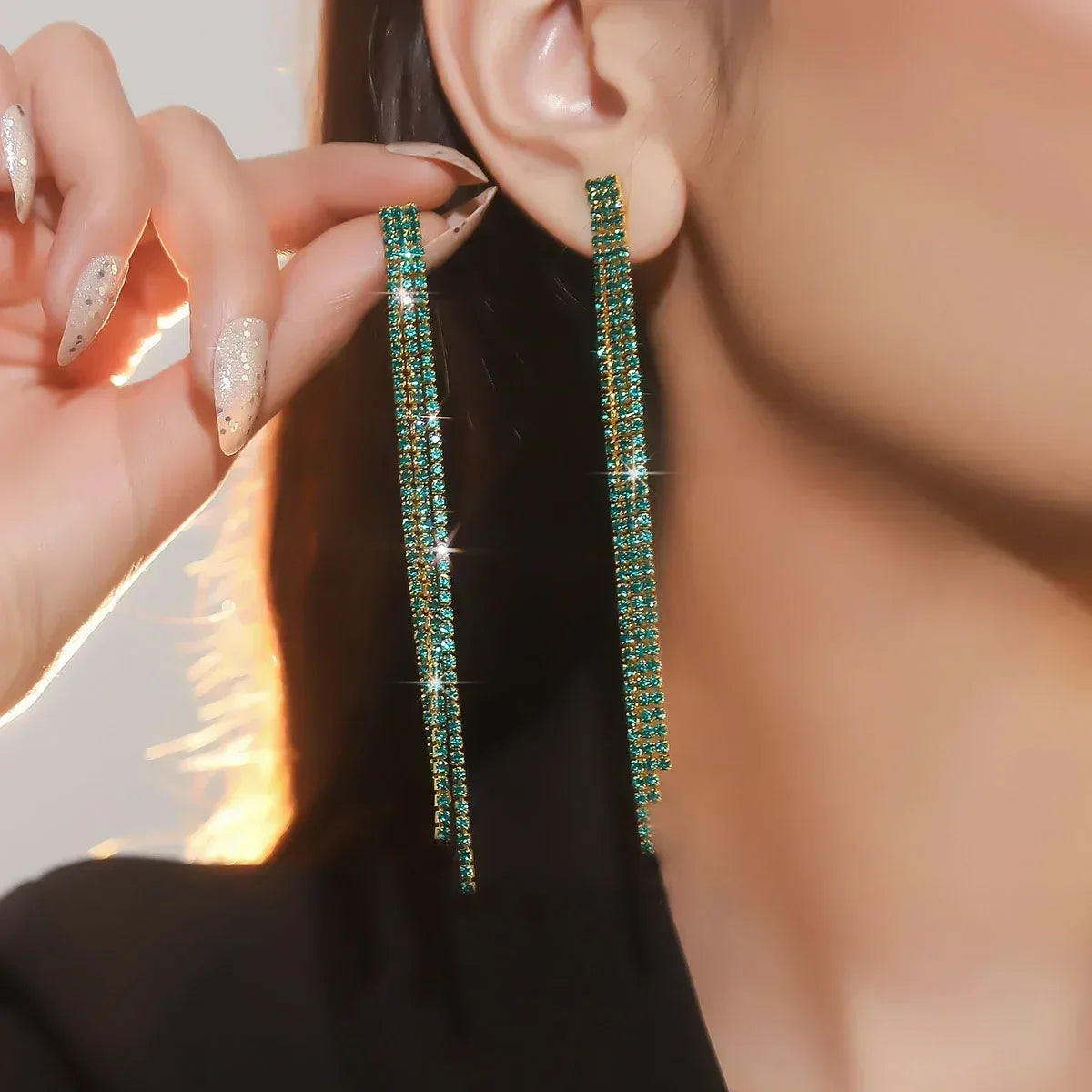 Pendientes largos con borlas de cristal y diamantes de imitación brillantes de 4 líneas TREAZY para mujer, pendientes colgantes para bodas y fiestas, pendientes de novia