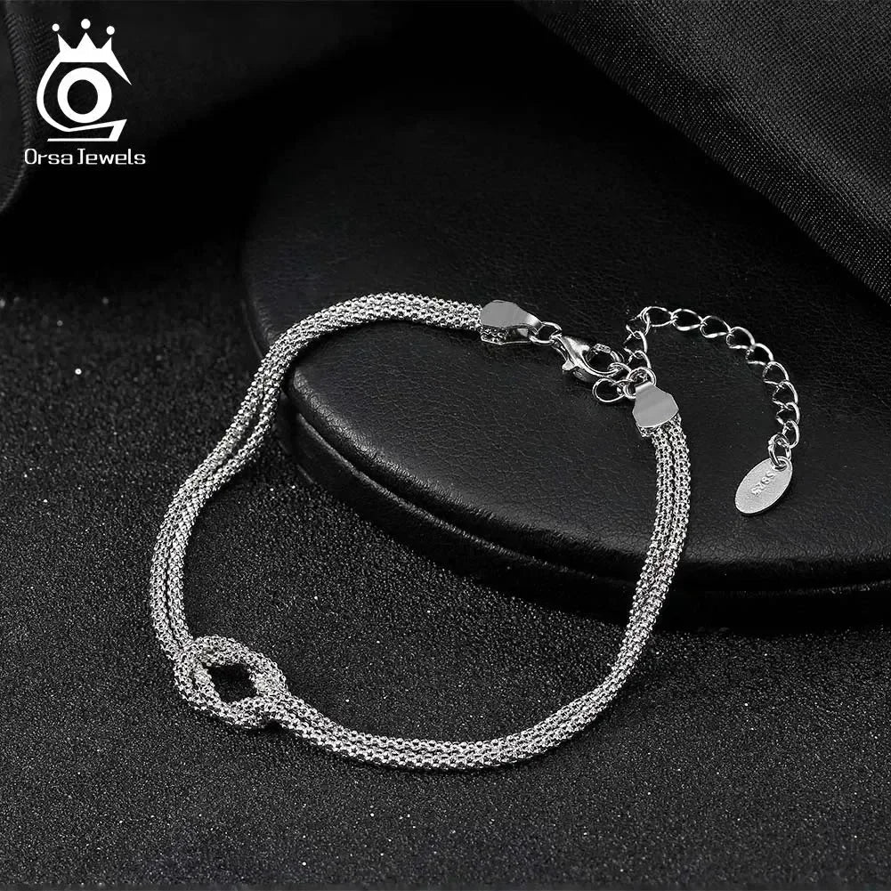 ORSA JEWELS Pulsera clásica de cadena de maíz de doble capa en oro de 14 quilates, pulsera de plata de ley 925 de moda para mujer, joyería de fiesta SB196