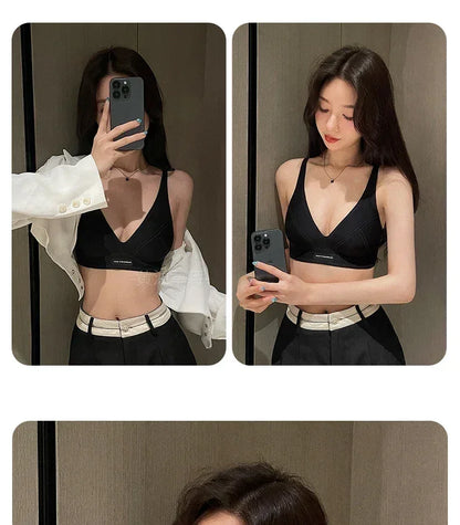 MOYISU Lencería de verano para mujer, sujetador pequeño sin aros, sin costuras, con barra de gelatina, soporte suave, espalda plegada