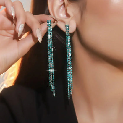 Pendientes largos con borlas de cristal y diamantes de imitación brillantes de 4 líneas TREAZY para mujer, pendientes colgantes para bodas y fiestas, pendientes de novia