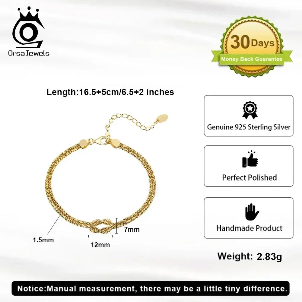 ORSA JEWELS Pulsera clásica de cadena de maíz de doble capa en oro de 14 quilates, pulsera de plata de ley 925 de moda para mujer, joyería de fiesta SB196