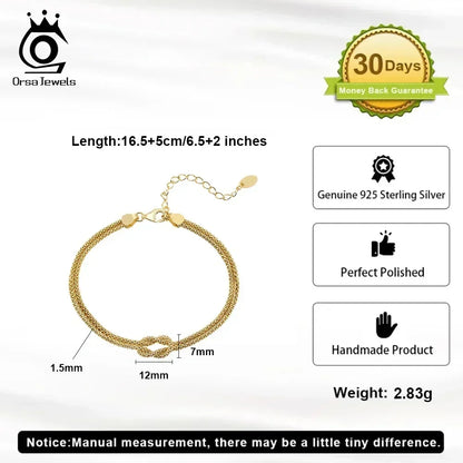 ORSA JEWELS Pulsera clásica de cadena de maíz de doble capa en oro de 14 quilates, pulsera de plata de ley 925 de moda para mujer, joyería de fiesta SB196