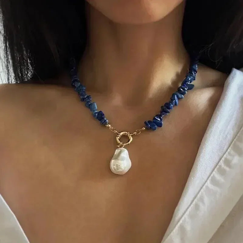 Elegante collar gargantilla con colgante de perla Barlot de imitación, cadena de piedra natural para niñas, joyería de tendencia, regalos de boda y vacaciones X0294