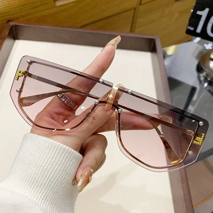 Gafas de sol con montura integrada, de alta gama, sin montura, nuevas gafas de sol de metal poligonales, gafas de moda 90288