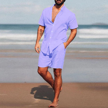 Conjunto de playa hawaiano transpirable de dos piezas para hombre