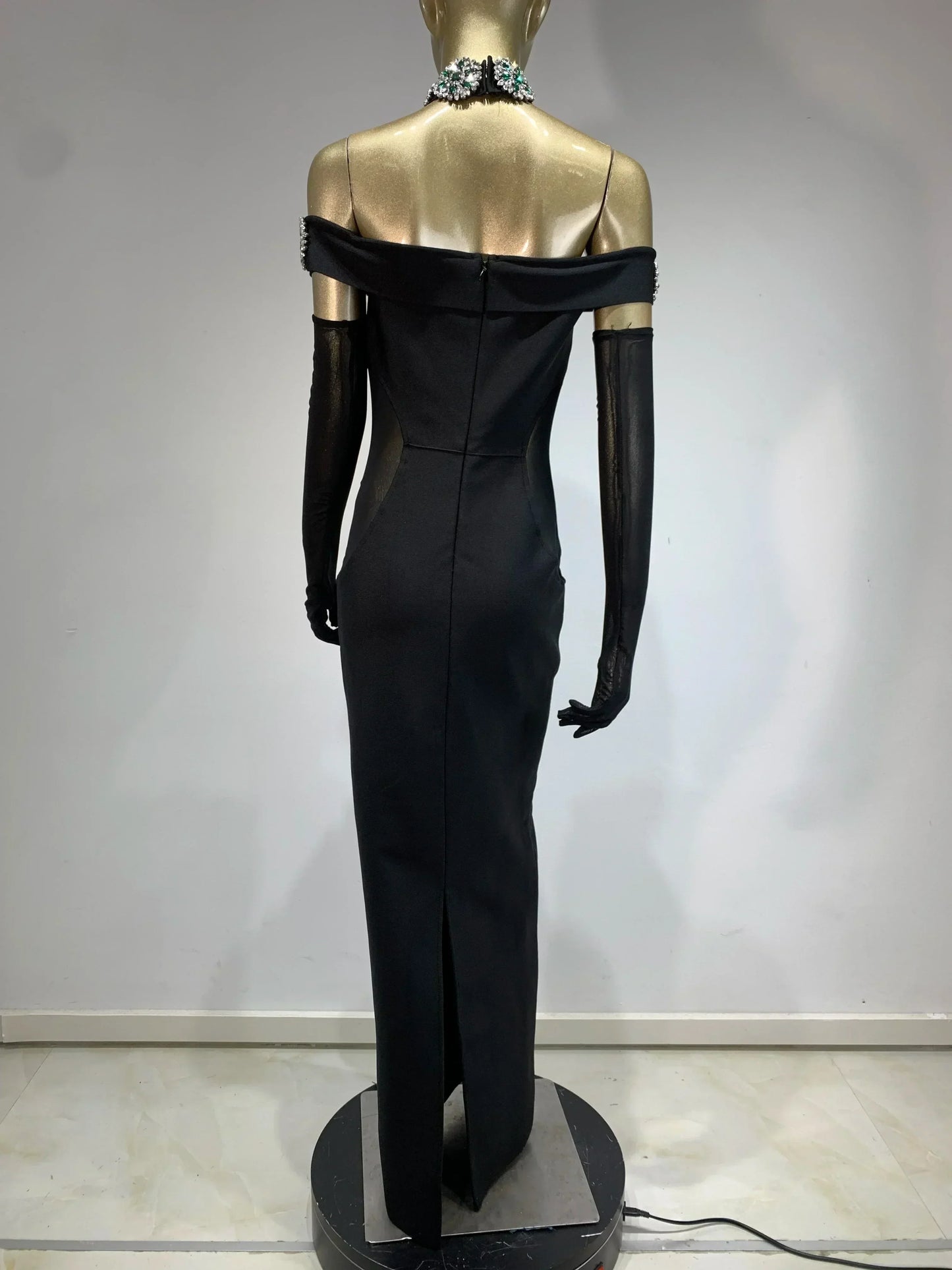 繃帶連身裙 明星性感鑽石水晶黑色長緊身連身裙