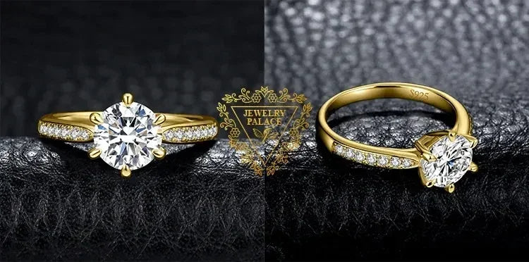 Anillo de compromiso de boda en plata de ley S925 con moissanita color D de JewelryPalace, redondo, 0,5 ct, 1 ct, 1,5 ct, 2 ct y 3 ct, para mujer