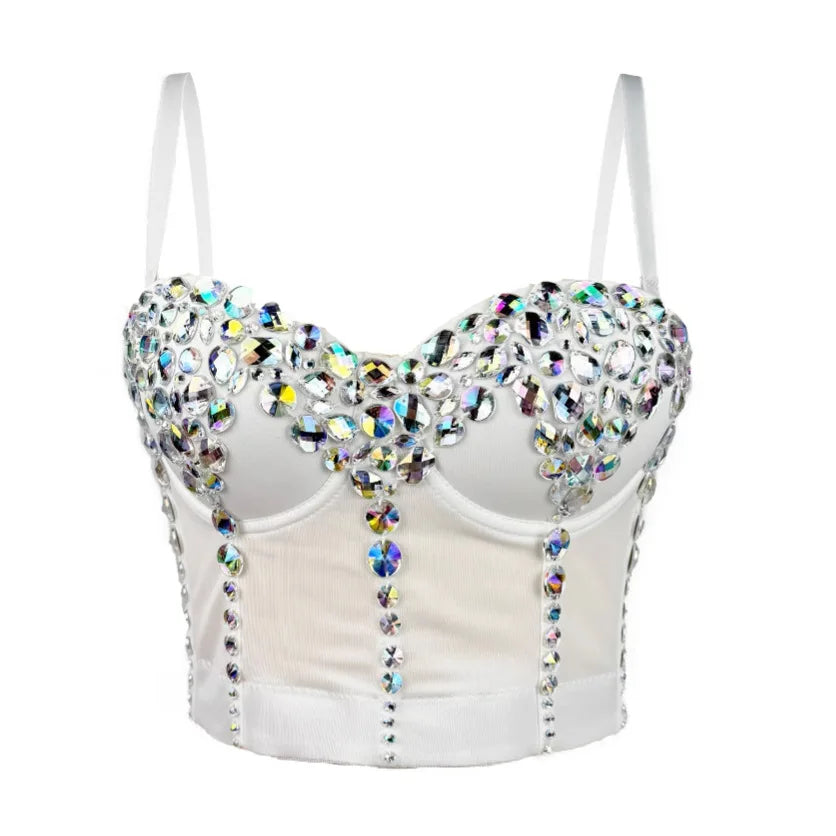 Handmade Acrylic Rhinestone Sling Vest Showgirl Costume Bra